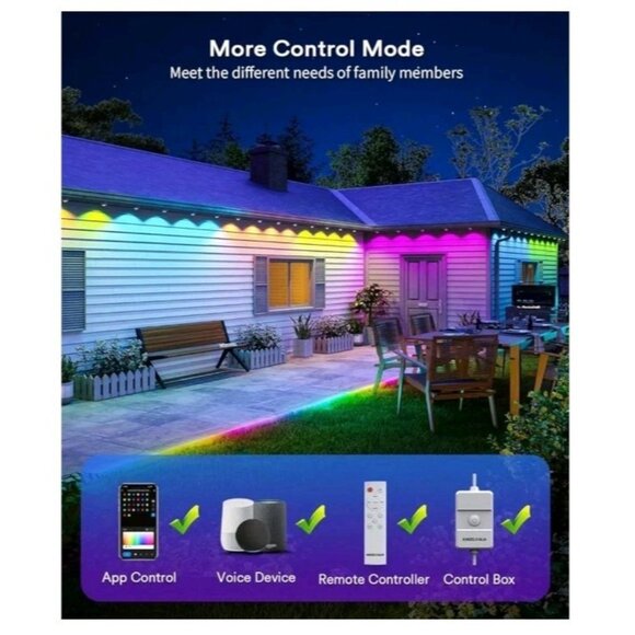AngelHalo Permanent Outdoor Lights, 100ft Smart Outdoor Lights with 72 LEDs - Picture 6 of 8